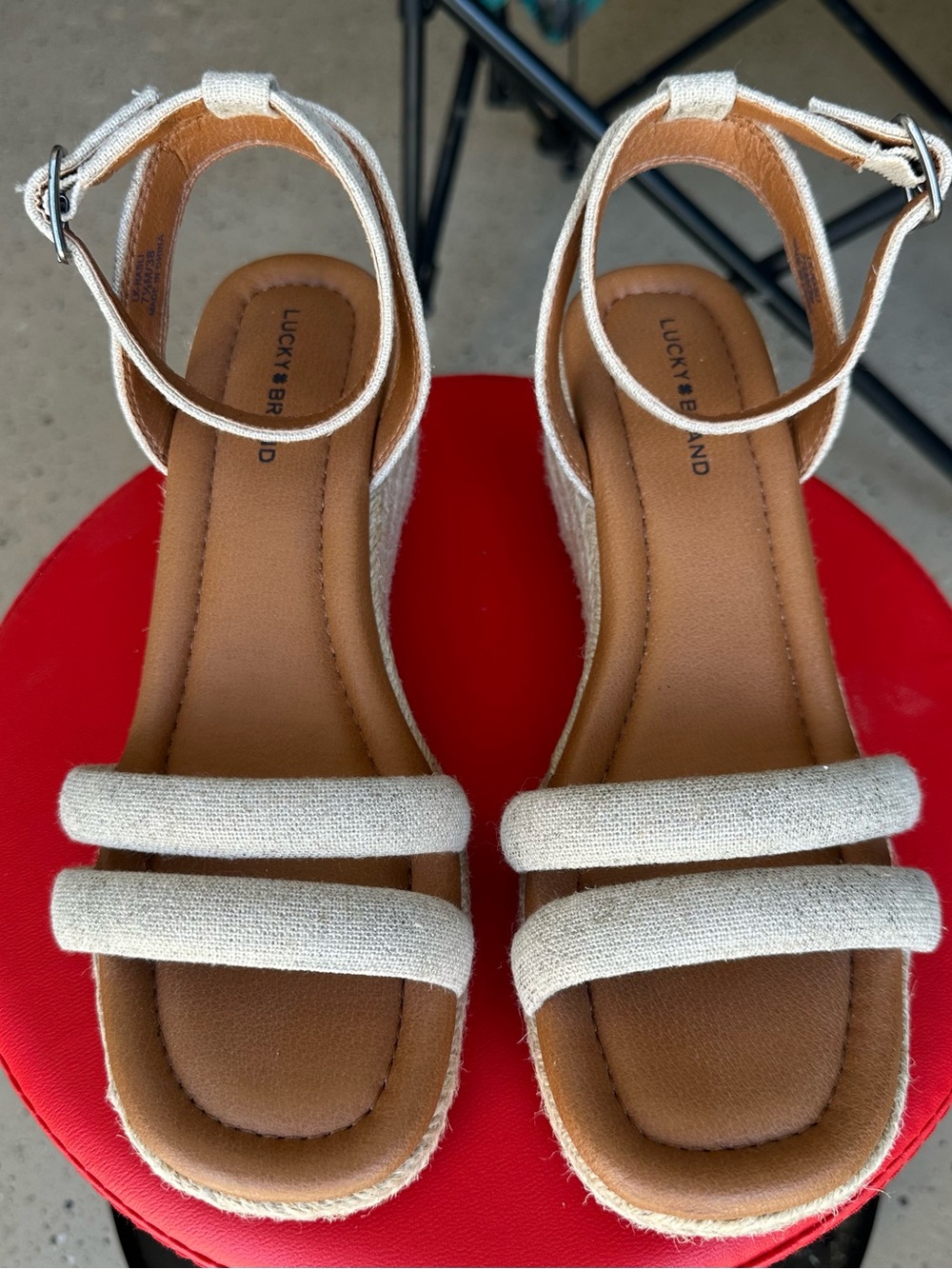 Lucky Brand Cream Double-Strap Ankle Sandals